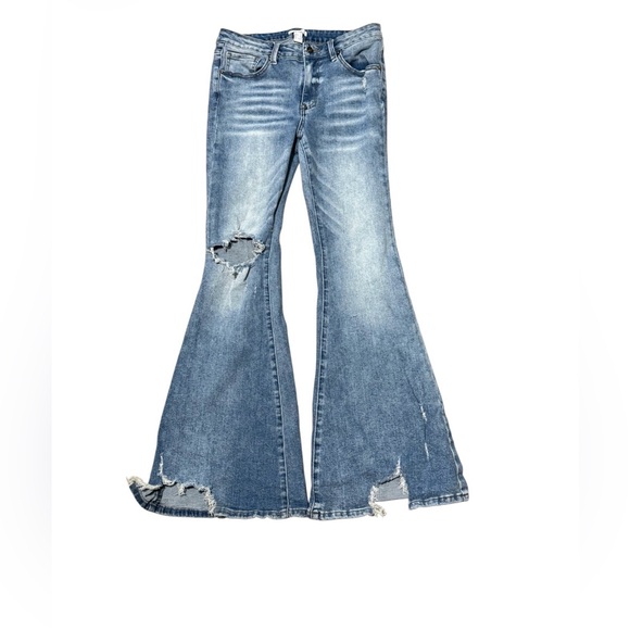 Forever 21 Denim - Forever 21 Flare Leg Jeans Size 30 Distressed Bell Bottom Denim Light Wash Boho